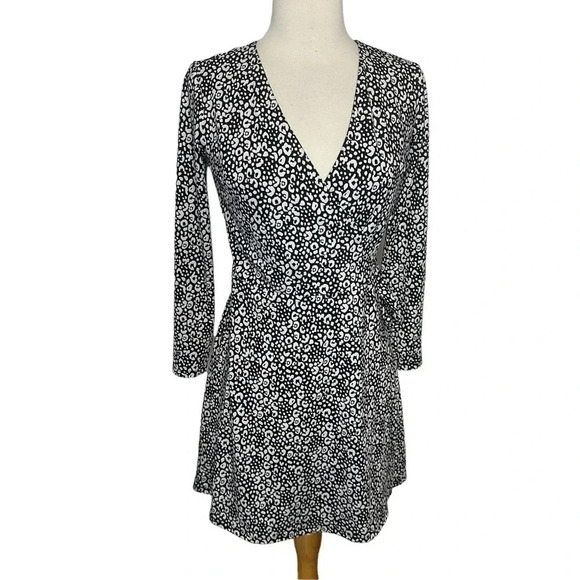 Loft women's 2P black + white leopard print wrap dress office siren business - Picture 1 of 6